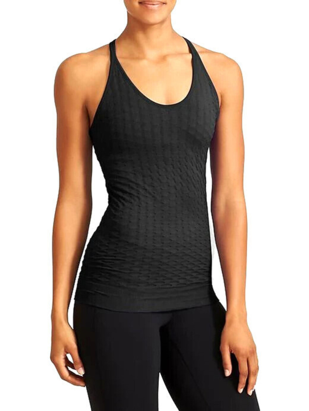 Athleta XS Black Textured Tank Tunic Top Comfy Cozy Stretchy Active Yoga